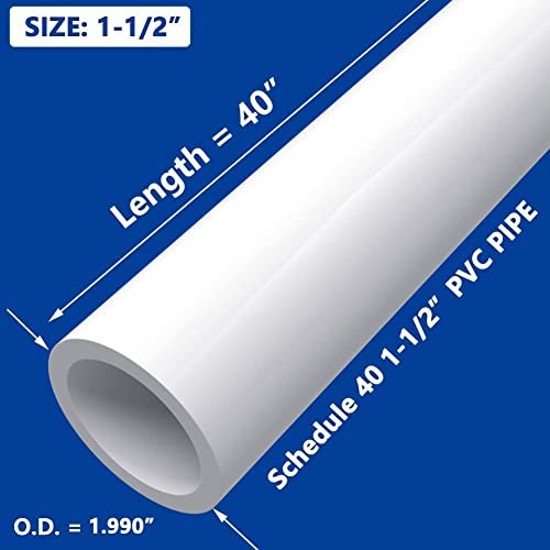 1-1/2" PVC Pipe, DIY PVC Projects for the Home, Garden, Greenhouse, Farm and Workshop, Sch. 40 Furniture Grade, White [40" x 4 Pack]