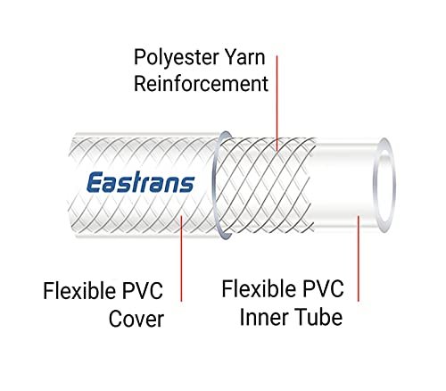 1/2" ID x 3/4" OD - 50 Ft High Pressure Braided Clear PVC Vinyl Tubing Flexible Vinyl Tube, Heavy Duty Reinforced Vinyl Hose Tubing, BPA Free and Non Toxic