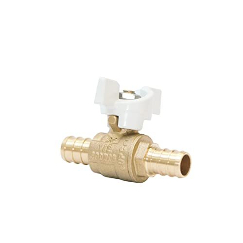 1/2-in Brass Pex Ball Valve, 1/4 Turn Shut Off Valve With White T-handle, Mini Barb Valve for Hot or Cold Water Tubing (2-Pack)