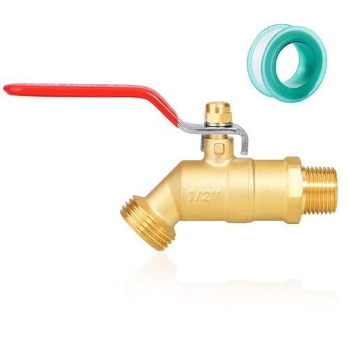 1/2" NPT/MIP Brass Male Hose Faucet, Water Spigot with 3/4" Male GHT Thread, Heavy-Duty Outdoor Hose Full-Flow Valve Outdoor Faucet(1/2" NPT Inlet Long Handle)