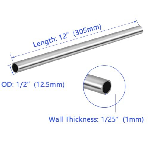 1/2" OD 304 Stainless Steel Tube, Thickened Pipe Wall & Weldable Tubing, Round Metal Pipe Industrial Straight Tube 12 inch Length (4 Pcs)