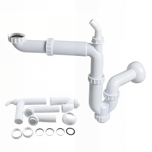 1/2” Sink Drain Pipe Kit, Kitchen Sink Drain Pipe Kit with P Trap, Bathroom Sink Drain Kit, Odor Resistant Flexible Plumbing Pipe, Easy Installation & Replacement(white)