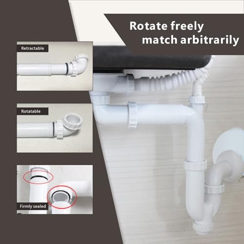 1/2” Sink Drain Pipe Kit, Kitchen Sink Drain Pipe Kit with P Trap, Bathroom Sink Drain Kit, Odor Resistant Flexible Plumbing Pipe, Easy Installation & Replacement(white)