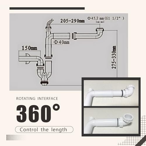 1/2” Sink Drain Pipe Kit, Kitchen Sink Drain Pipe Kit with P Trap, Bathroom Sink Drain Kit, Odor Resistant Flexible Plumbing Pipe, Easy Installation & Replacement(white)