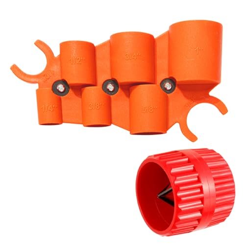 1/4'' - 1'' Depth Gauge and Pipe Deburring Tool Kit, 1/8'' to 1-5/8'' Inner Outer Reamer Pipe Tubing Chamfer Tool for PVC, PPR, CPVC, Brass, Aluminum Pipe