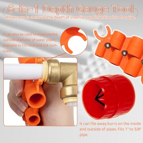 1/4'' - 1'' Depth Gauge and Pipe Deburring Tool Kit, 1/8'' to 1-5/8'' Inner Outer Reamer Pipe Tubing Chamfer Tool for PVC, PPR, CPVC, Brass, Aluminum Pipe