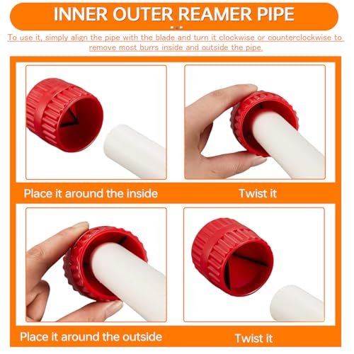 1/4'' - 1'' Depth Gauge and Pipe Deburring Tool Kit, 1/8'' to 1-5/8'' Inner Outer Reamer Pipe Tubing Chamfer Tool for PVC, PPR, CPVC, Brass, Aluminum Pipe