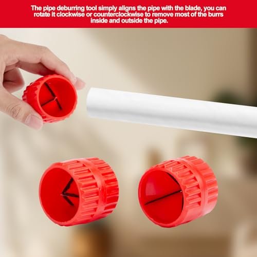 1/4'' - 1'' Depth Gauge with 2Pcs Pipe Deburring Tools Kit, 1/8'' to 1-5/8'' Inner Outer Reamer Pipe Tubing Chamfer Tool for PVC PPR Brass CPVC PE-RT Aluminum Pipe