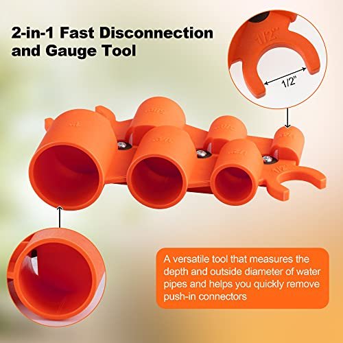 1/4'' to 1'' Depth and Diameter Gauge Tool, Push to Connect Plumbing Fittings Removal Tool for PVC PPR Brass CPVC PERT Aluminum, 1 Piece