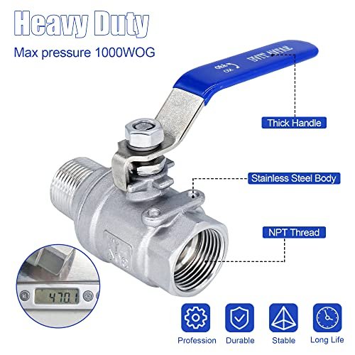 1 Inch Ball Valve, Heavy Duty Male NPT (MNPT) X Female NPT (FNPT) Thread with Long Handle Switch, 304 Stainless Steel NPT Full Port Forged 1" Ball Valve for Water Oil and Gas, 1000 WOG (1 Piece)