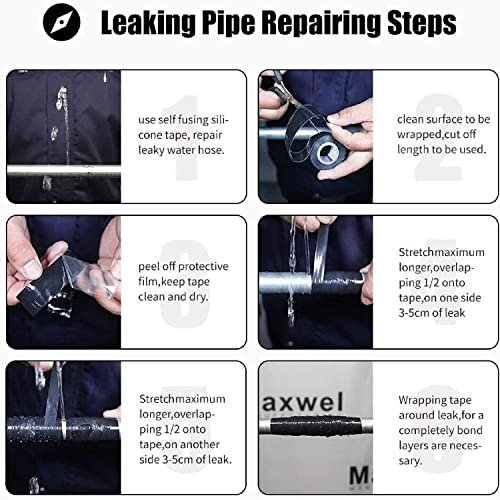 1 Inch x 10 FT Black Self-Fusing Silicone, Thickness 0.5mm Hose Repair Tape, Heavy Duty and Leak Proof Rubber Hose Tape, Pipe for Water - Black