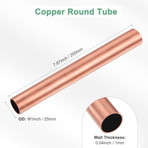 1-Pack 200mm Copper Round Tube, 25mm OD 1mm Wall Thickness Copper Seamless Tubing for Construction/Machining/DIY Crafting, Metal Straight Pipe [1x0.04x7.87IN]