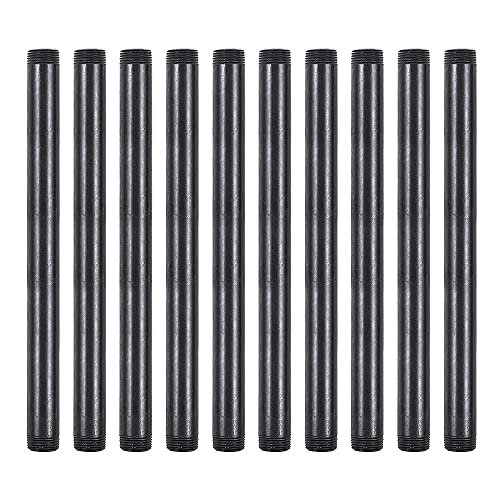 10 Pack 3/4 Inches x 12 Inches Black Malleable Steel Nipples Fitting, DIY Steampunk Industrial Vintage Style.