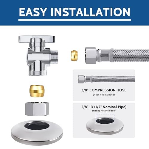 10 Pack Angle Stop Valve,1/2" Nominal Comp (5/8"OD Comp,Fits 1/2" Copper Pipe) X 3/8'' OD Compression Quater Turn Elbow Valve, 5/8 Inches OD X 3/8 Inches OD Shut Off Valve,Chrome