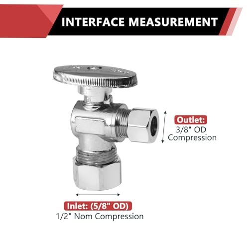 10-Pack EFIELD Angle Stop Valve 1/2" Nominal (5/8" OD) Compression x 3/8" OD, 1/4-Turn,(VALVE116-10PCS)