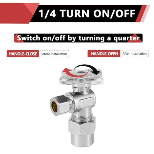10-Pack EFIELD Angle Stop Valve 1/2" Nominal (5/8" OD) Compression x 3/8" OD, 1/4-Turn,(VALVE116-10PCS)