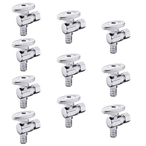 10-Pack EFIELD Shut off Valve 1/4 Turn Angle Stop Valve 3/8" OD Compression X 1/2" Pex Chrome Plated Brass,(VALVE076-10PCS)