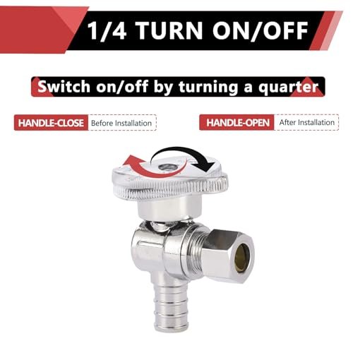 10-Pack EFIELD Shut off Valve 1/4 Turn Angle Stop Valve 3/8" OD Compression X 1/2" Pex Chrome Plated Brass,(VALVE076-10PCS)