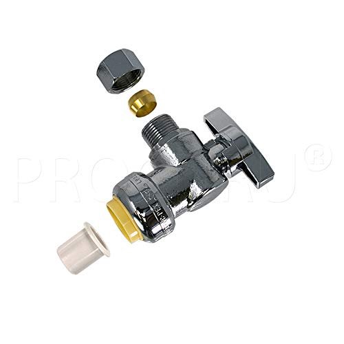 [10-Pack] PROCURU PushFit Angle Stop Valve 1/2" Push x 3/8" OD Comp, Quarter-Turn Push-to-Connect Brass Shutoff Valve for Copper, PEX, CPVC, PE-RT, HDPE Pipes, LF Certified Safe (8X8012-11T)