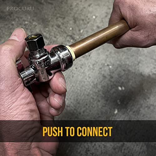 [10-Pack] PROCURU PushFit Angle Stop Valve 1/2" Push x 3/8" OD Comp, Quarter-Turn Push-to-Connect Brass Shutoff Valve for Copper, PEX, CPVC, PE-RT, HDPE Pipes, LF Certified Safe (8X8012-11T)