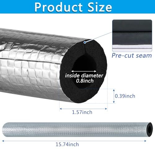 10 Pcs Pipe Insulation Foam Tube Self Adhesive Insulation Foam Wrap Aluminum Foil Pipe Covers for Spigot, Winter Outside Pipes, Sprinkler, Water Heater Pipes Freeze Protection (1.3 Ft x 0.8 Inch)