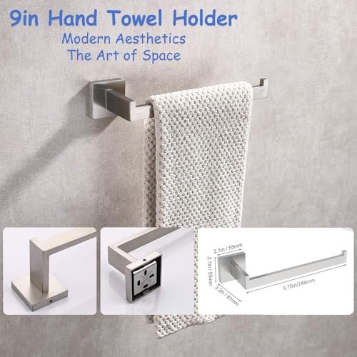 10-Pieces Towel Bar Set Brushed Nickel Bathroom Hardware Set SUS304 Bathroom Accessories Set Includes 2 Towel Bar 24 in+2 Towel Holder+2Toilet Paper Holder+4 Towel Hooks(10, Brushed Nickel, 24 Inch)