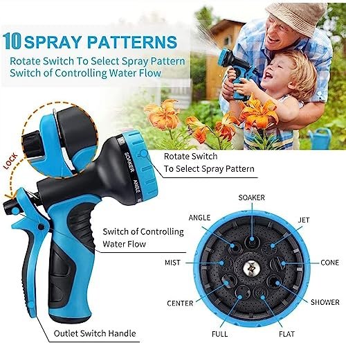 100 ft Expandable Garden Hose - 2025 New Kink Free Flexible Water Hose 100ft with 10 Pattern Spray Nozzle, 3/4 Solid Brass Connectors, Retractable Latex Core - Lightweight Expanding Hose