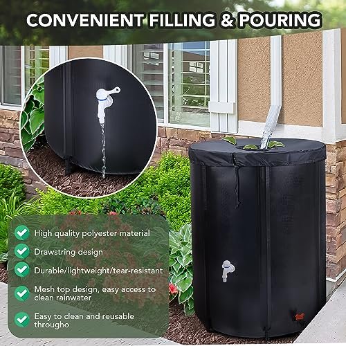 100 Gallon Rain Barrel - Portable Rain Water Collection Barrel - Large Collapsible Water Storage Tank with Spigot Overflow Kit, Black