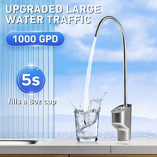 1000GPD Under Sink Water Purifier 3:1 Pure to Drain, Tankless RO Water Filter System, 0.0001um Purification for Drinking, Reduces TDS, Smart Faucet, Black