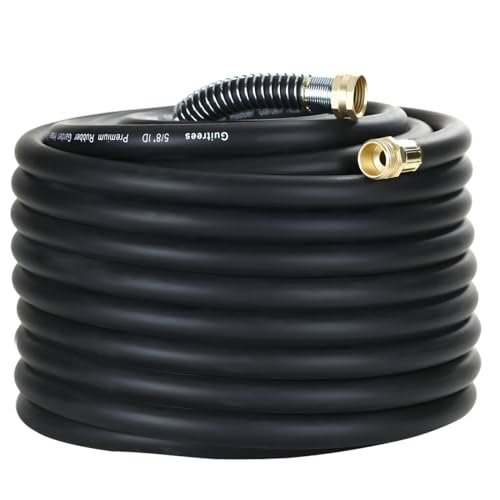 100FT 5/8 Heavy Duty Rubber Garden Hose - 200psi Working, 1000psi Burst - Hot/Cold Water - Five-Layered Braiding for Durability - Versatile for Gardening, Agriculture, Construction(Black)