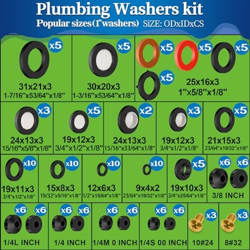 1075 Pcs 3-in-1 Spigot Repair Washers & Hose Gasket & Faucet O-Rings Kit 37 Size Plumbing Rubber Washers Assortment Set for Kitchen Faucet Outdoor Hose Bib Water Spigot Seal Repair