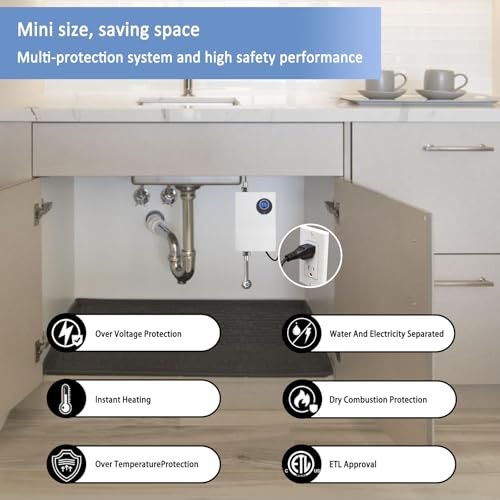 110V Tankless Water Heater Electric, 3000W Compact Water Heater Under Sink, Conveniently Convertible Between Fahrenheit and Celsius