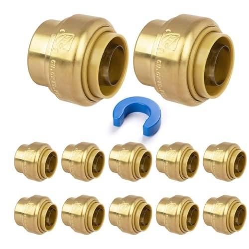 12 Pack 1/2" Push Fit End Cap, Push to Connect Brass Plumbing Fitting for PEX, Copper, CPVC Pipe, Heavy Duty Push Cap Fitting with Upgraded Stiffener and Disconnect Clip, NSF & UPC Certified