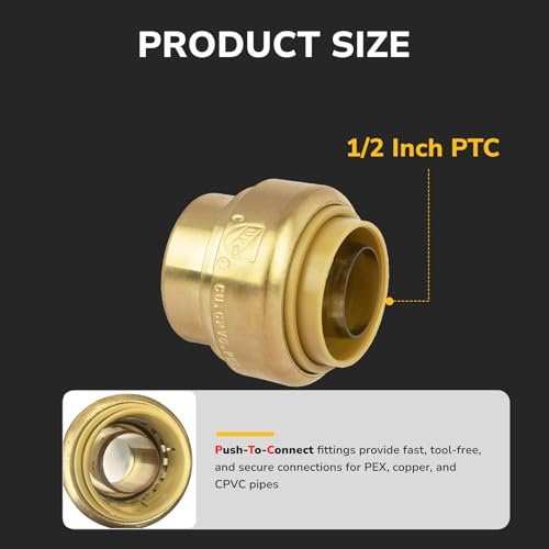 12 Pack 1/2" Push Fit End Cap, Push to Connect Brass Plumbing Fitting for PEX, Copper, CPVC Pipe, Heavy Duty Push Cap Fitting with Upgraded Stiffener and Disconnect Clip, NSF & UPC Certified