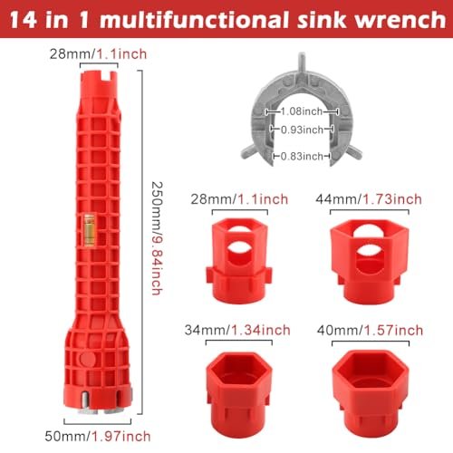 14-in-1 Multi-functional Wrench Faucet Sink Installer Tool for Toilets and Kitchens - Red Plumbers Wrench