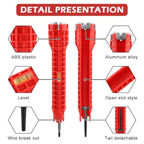 14-in-1 Multi-functional Wrench Faucet Sink Installer Tool for Toilets and Kitchens - Red Plumbers Wrench