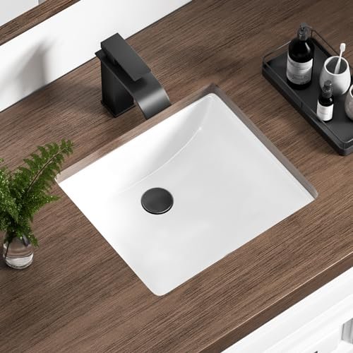 14 Inch Small Undermount Bathroom Sink Rectangle Undermount Sink White Ceramic Under Counter Bathroom Sinks with Overflow (14.4"x12.7")