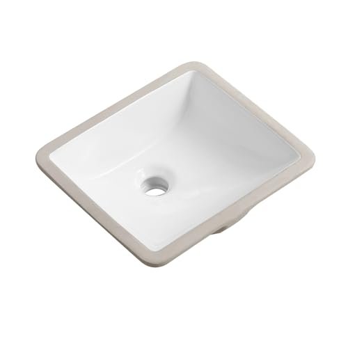 14 Inch Small Undermount Bathroom Sink Rectangle Undermount Sink White Ceramic Under Counter Bathroom Sinks with Overflow (14.4"x12.7")