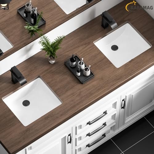 14 Inch Small Undermount Bathroom Sink Rectangle Undermount Sink White Ceramic Under Counter Bathroom Sinks with Overflow (14.4"x12.7")