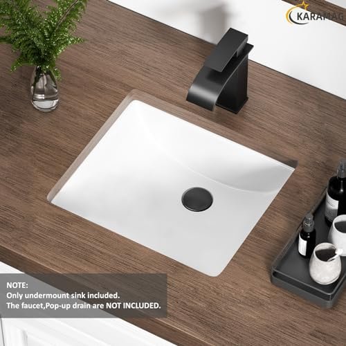 14 Inch Small Undermount Bathroom Sink Rectangle Undermount Sink White Ceramic Under Counter Bathroom Sinks with Overflow (14.4"x12.7")