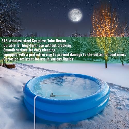 1500W Fully Submersible Water Heater for Bathtub & Inflatable Pool – Portable Immersion Electric Heater with Temp Control & Wifi Timer for Hot Tub, Above Ground Pool, Baptistry & bucket