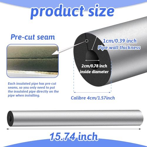 16 Pack Pipe Insulation Foam Tube, 3/4'' Self Adhesive Pre Slit Foam Pipe Covers Polyethylene with Aluminum Foil for Spigot, Winter Outside Pipes, Sprinkler, Water Heater Pipes Freeze Protection