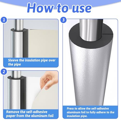 16 Pack Pipe Insulation Foam Tube, 3/4'' Self Adhesive Pre Slit Foam Pipe Covers Polyethylene with Aluminum Foil for Spigot, Winter Outside Pipes, Sprinkler, Water Heater Pipes Freeze Protection