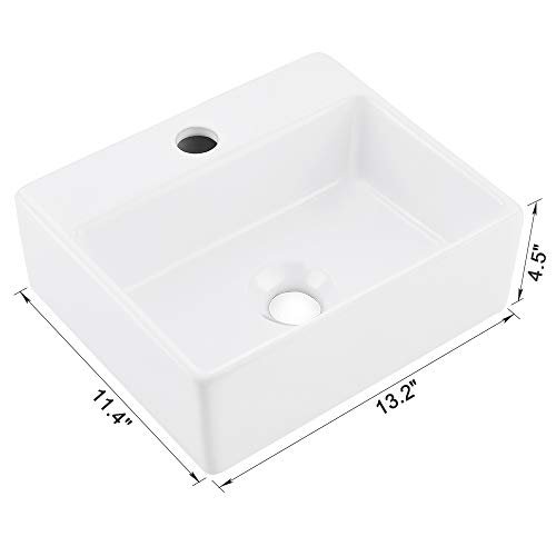16x12 Inch Wall Mount Ceramic Bathroom Sink - Rectangle Vessel Sink with Faucet Hole, Perfect for Small Bathrooms