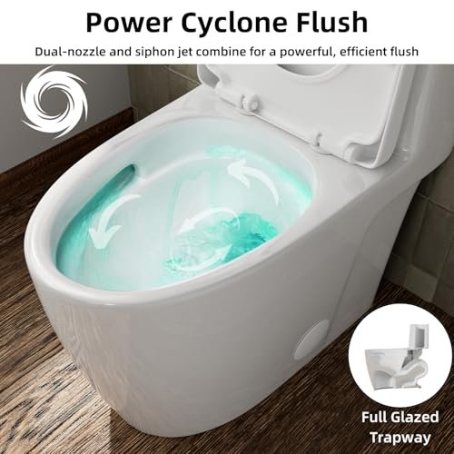 17.3" Elongated One Piece Toilet with Rimless Swirl Flush, Los Flexi Modern Toilets For Bathrooms, ADA Chair Height, Dual Flush 1.0/1.28 GPF, White 17 Inch Toilet Bowl, Soft-Close Seat & 12" Rough-In