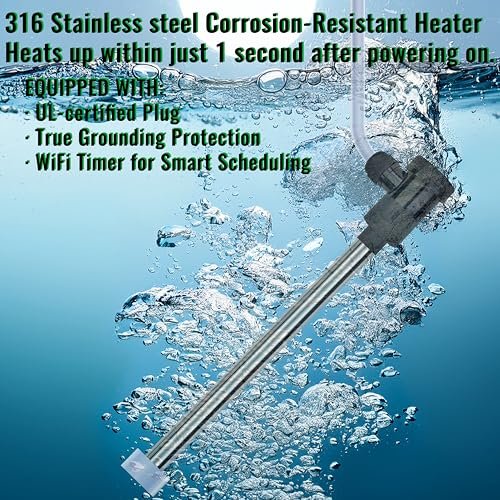 1800W Immersion Water Heater for pool & Hot Tub – Portable Fully Submersible Electric Heater with Wifi Timer & Temp Control for Inflatable Pool, Above Ground Pool, Spa, bucket & Bathtub