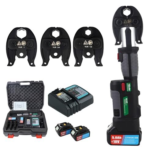 18V Electric Pipe Crimping Tool for 1/2" 3/4" 1" Pipes, Brushless Motor Pro Press Tool with 360° Rotation, 3 Jaws for Stainless Steel, Copper, Automatic Crimper for Plumbers