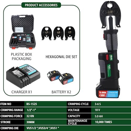 18V Electric Pipe Crimping Tool for 1/2" 3/4" 1" Pipes, Brushless Motor Pro Press Tool with 360° Rotation, 3 Jaws for Stainless Steel, Copper, Automatic Crimper for Plumbers