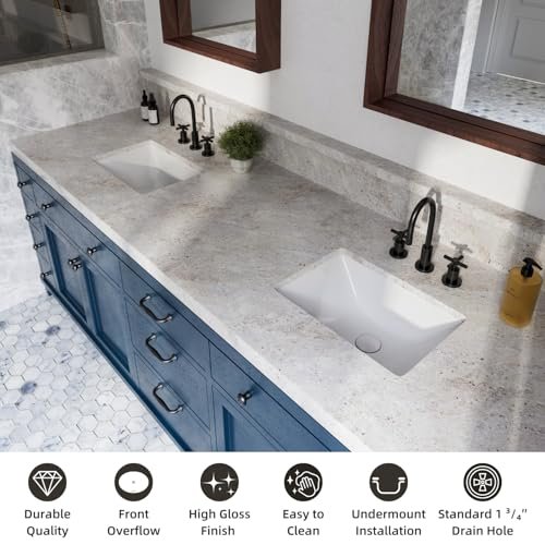 18W" x 13D" Undermount Bathroom Sink, Los Flexi Compact Rectangular 18 Inch Ceramic Undermount Lavatory Sinks for Small Bathrooms, White Undercounter Vanity Sinks with Overflow