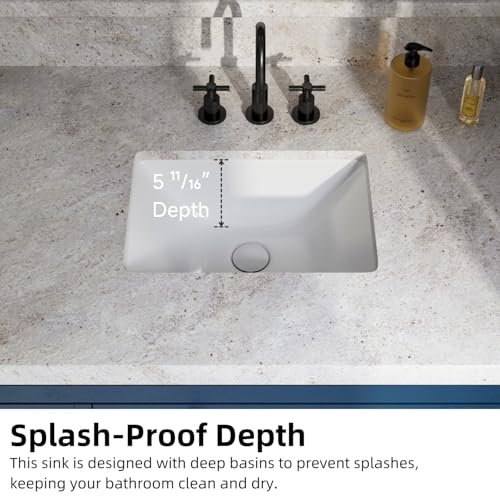 18W" x 13D" Undermount Bathroom Sink, Los Flexi Compact Rectangular 18 Inch Ceramic Undermount Lavatory Sinks for Small Bathrooms, White Undercounter Vanity Sinks with Overflow